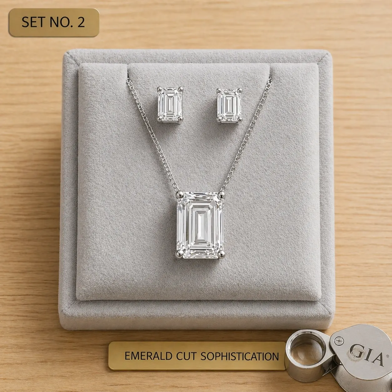 Emerald Cut Sophistication Pendant Set