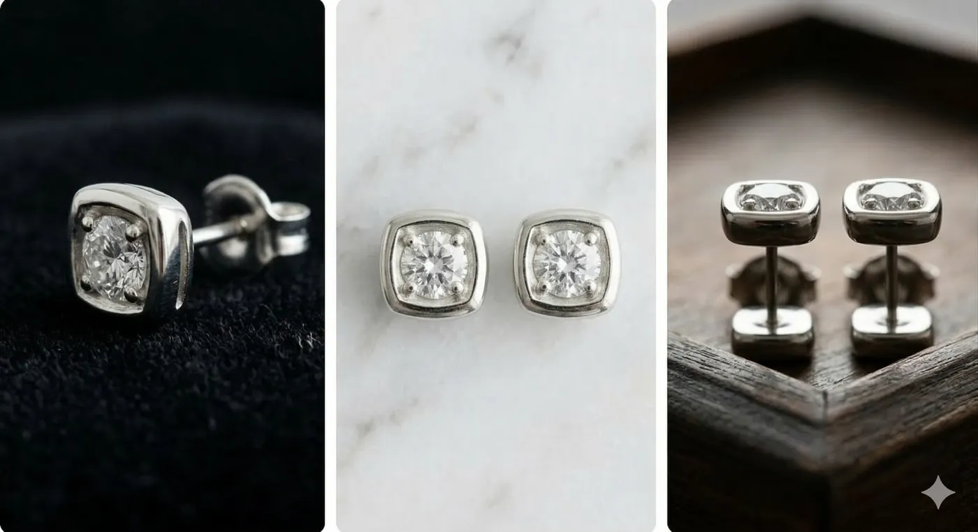 Silver Diamond Bar Studs