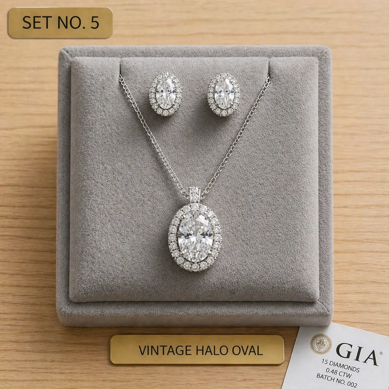 Vintage Halo Oval Pendant Set